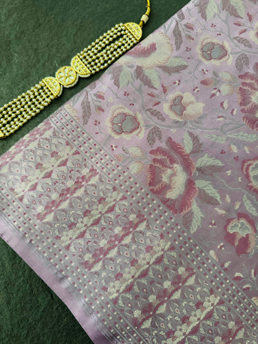 Satin Silk Saree from Banaras| Tanchoi weave | Mauve/Light Purple | Handwoven | No Zari | Silk Mark Certified | Ships from California